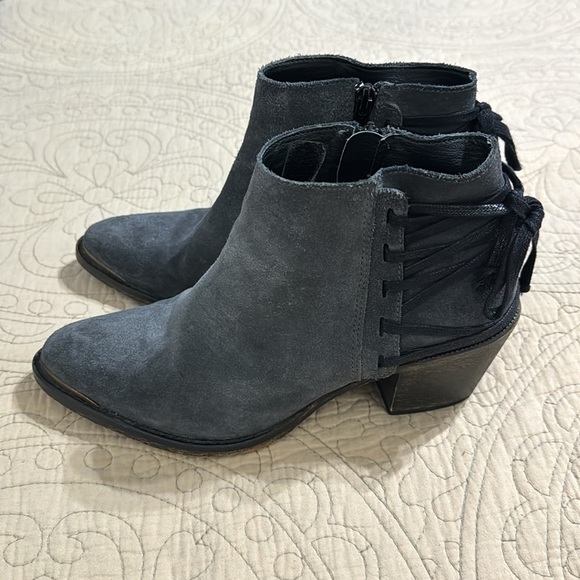 Anthropologie Klub Nico Suede Gray Black Back Tie‎ Ankle Booties - Picture 5 of 6